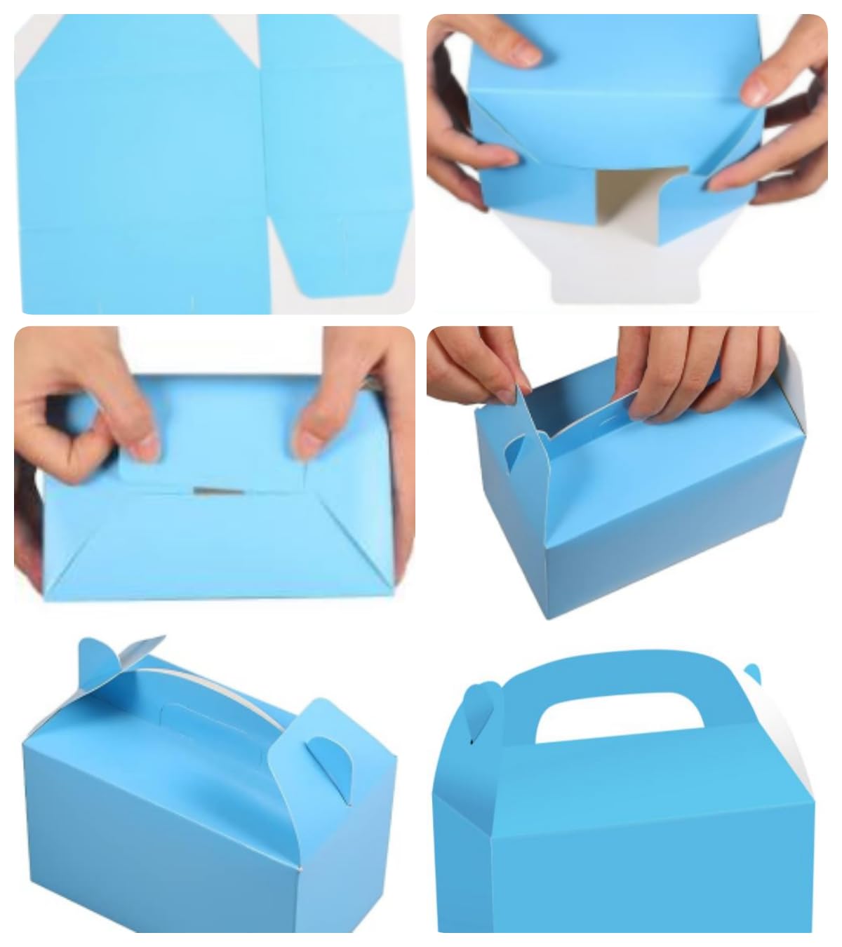 KUPOO Party treat box 24pcs Cardboard Gable Boxes with Handles Party Favor Boxes for Halloween Christmas Thanksgiving Gift Kids Birthday Party Wedding (Blue)
