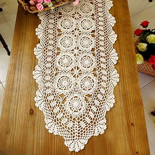 14x48 inch KEPSWET Cotton Handmade Crochet Lace Oval Table Runner Dresser Console Coffee Table TV Stand Decor Beige