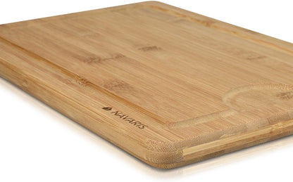 Navaris Medium Bamboo Wooden Cutting Board, Natural Chopping Board with Juice Groove, 14 x 9 inches