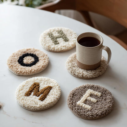 6PCS Punch Needle Coaster Kit Coffee Cup Easy for Beginners Stress Relief Craft Set with Hoop Yarn & Patterns DIY Embroidery Mug Rug Kit for Adults Kids Home Decor-4