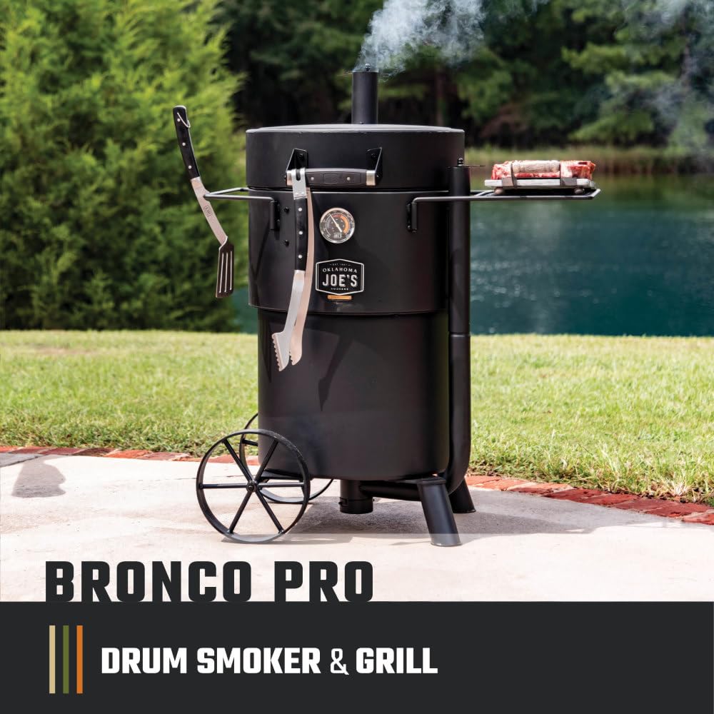 Oklahoma Joe's Bronco Pro 21.5 in. Heavy Duty Charcoal Drum Smoker and Grill with 366 sq. in. Cooking Area in Black
