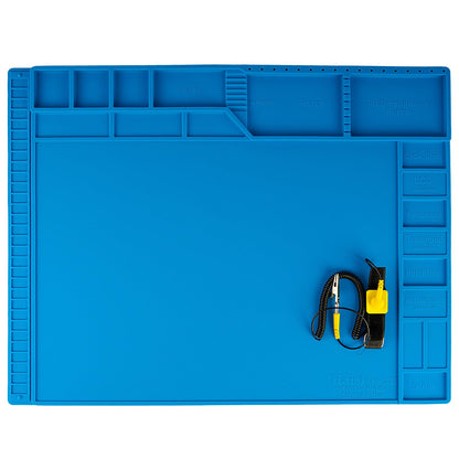 Kaisi Large Soldering Mat Heat Resistant,Silicone work mat,Magnetic solder mat,Electronic Solder Pad with Anti Static Wrist Strap for Soldering Station,Phone,Laptop,Tablet,Watch Repair(Blue)
