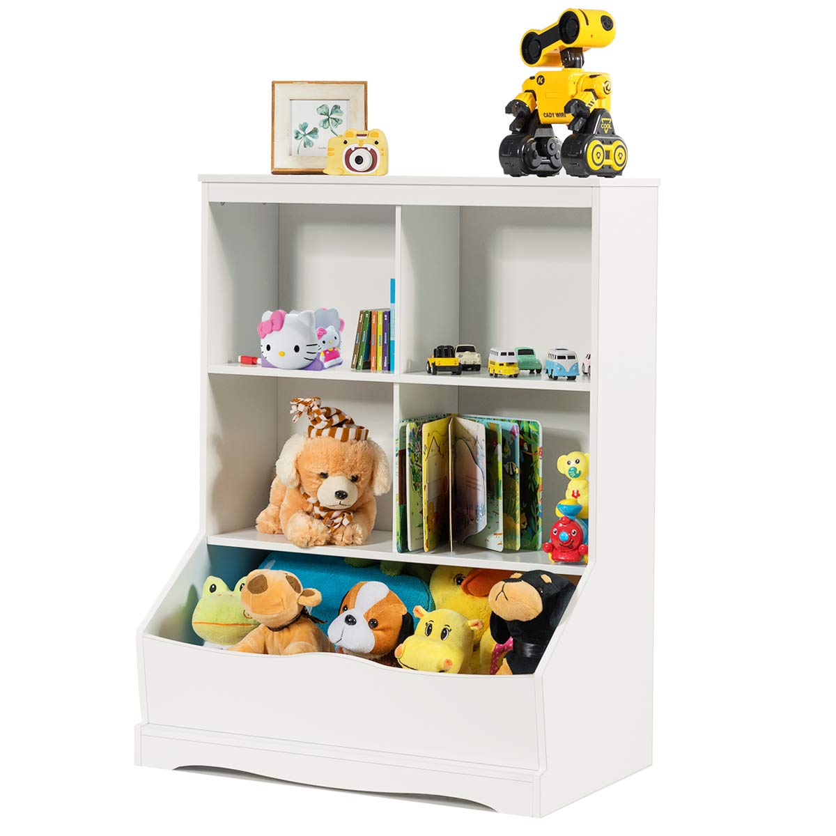 Giantex Storage Cabinet, Cubby Toy Organizer, 3 Shelf 4 Cube Units, Storage Bins Cubbies for Kids' Collections, Kids Bookshelf and Bookcase for Children Playroom Hallway Kindergarten School, White