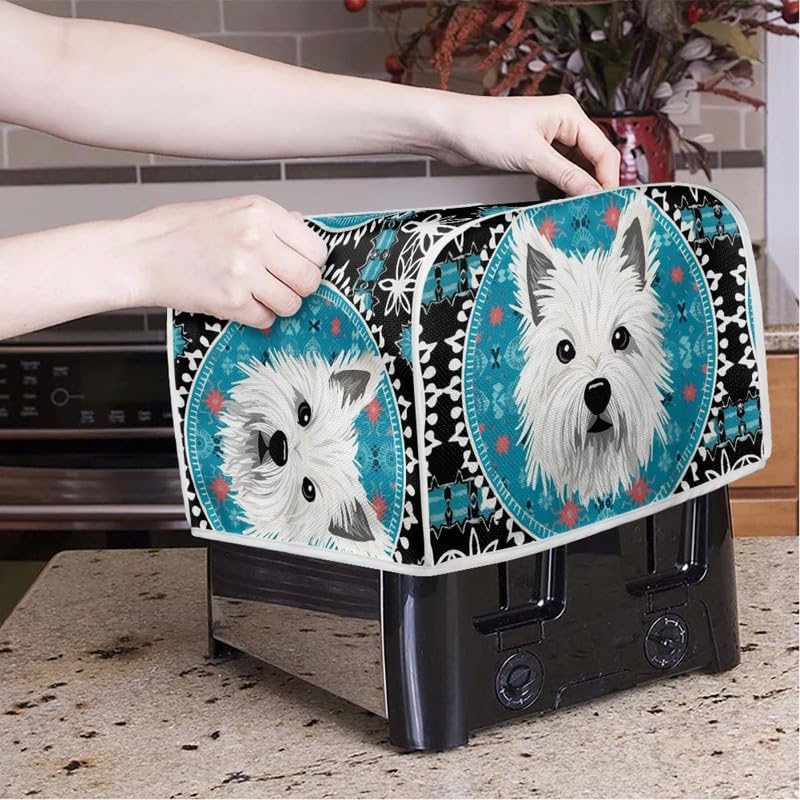 4 Slice Toaster Cover, West Highland White Terrier Design, Blue Mandala Universal Fit Wide Slot Bread Maker Cover
