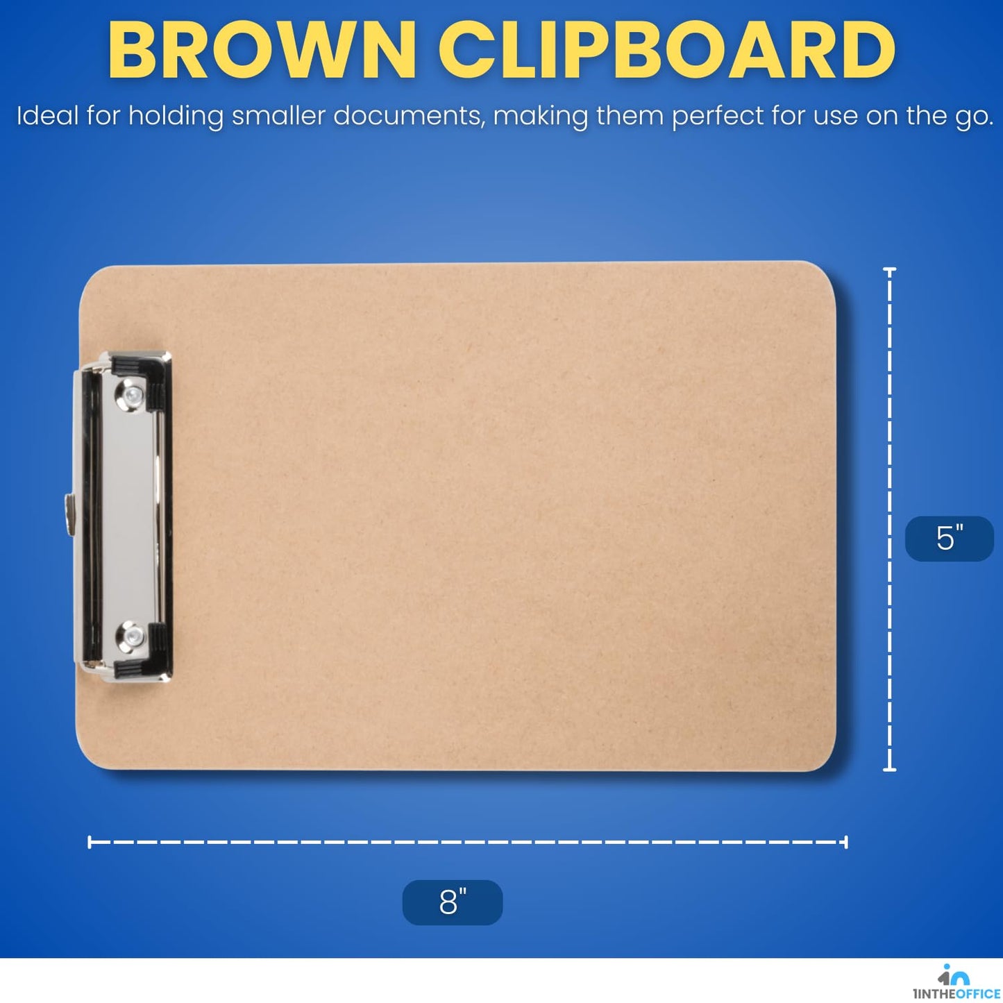 1InTheOffice 5x8 Clipboard, Mini Brown Hardboard Clipboards with Low-Profile Metal Clip, Small Vertical Clip Board for Notes, Receipts, Forms, Office and School, 6 Pack