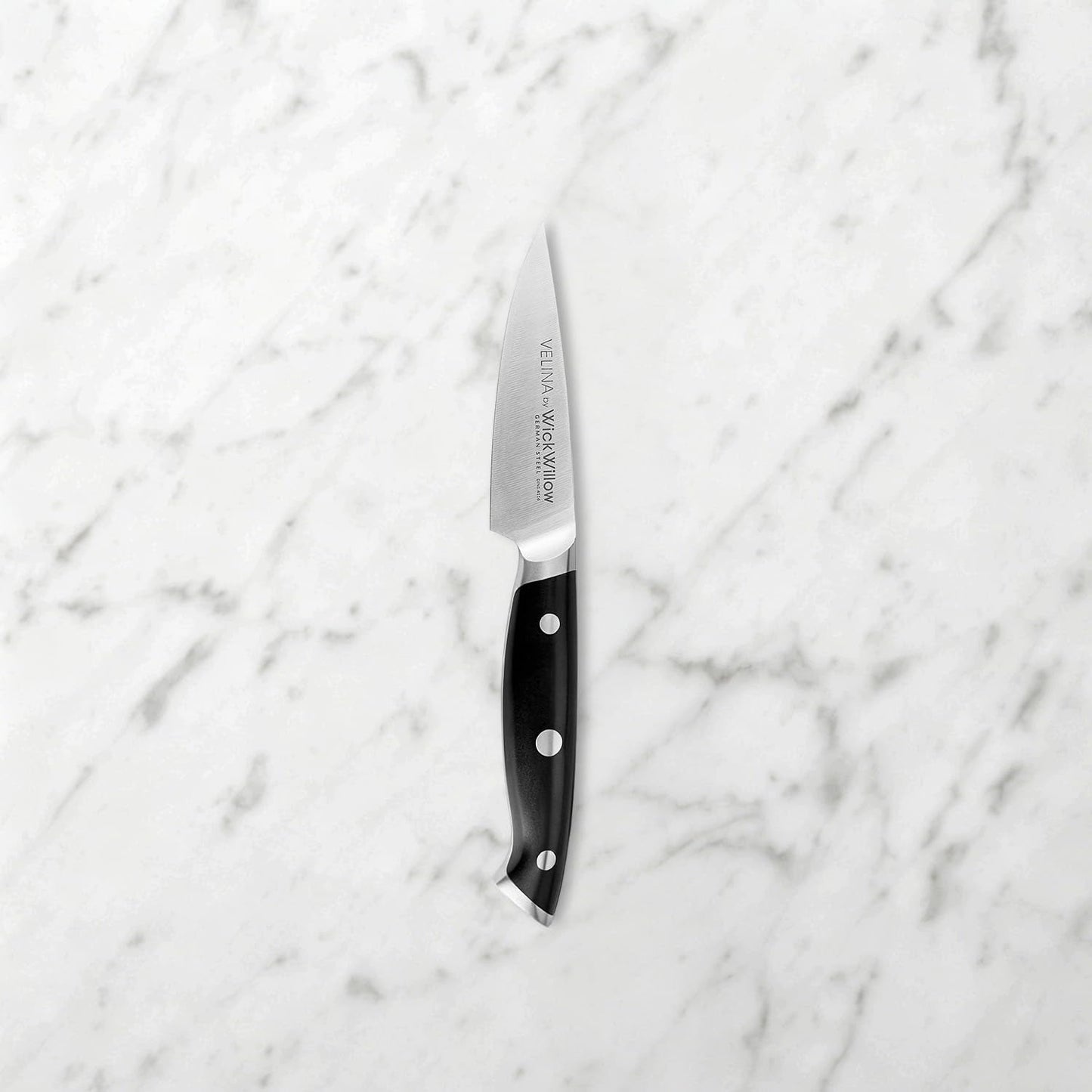 WICKWILLOW 3.5 Inch Paring Knife – Razor Sharp German Steel – Small Kitchen Knife for Home Cooks – Peeling, Trimming & Precision Work – Full Tang & Ergonomic Handle – Gift Box – Velina Series