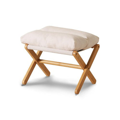 Baveke Ottoman Foot Rest- Bamboo Foldable Stool, Foot Stools Small Ottman with Upholstered & X Legs, Folding Shoe Bench, Bedroom and Living Room (Small Beige)