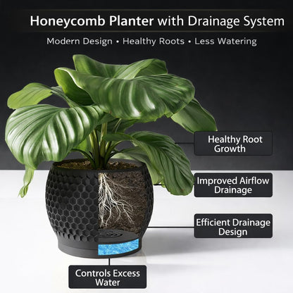 Fabix3D 3D 4.7 Inch Plant Pots, Modern Printed Honeycomb Planters for Indoor Plants, Matte Black Decorative Flower Pot