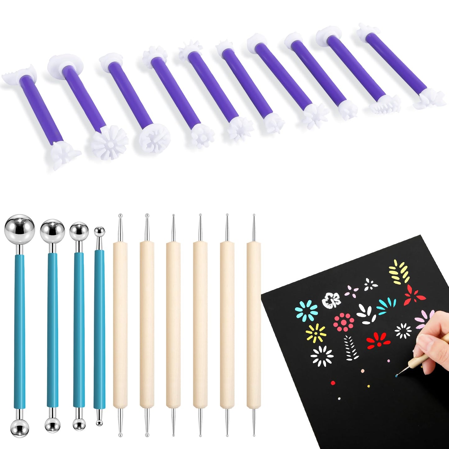 Lanties 20 Pcs Dotting Tools for Painting Flower Petal 20 Shapes Dotting Pens Mandala Dot for Canvas Embossing Tools