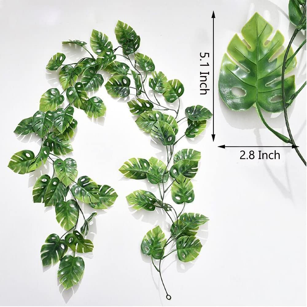 20 Lights,Summer Fielegen LED Monstera Leaf String Lights, Artificial Tropical Palm Leaves Greenery Vines