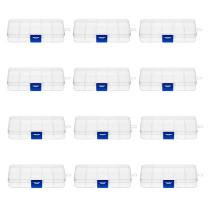 Juvale 12-Pack Mini Tackle Box Organizer - Clear Plastic, 5 x 2.6 x 0.8 In - Customizable Dividers for Screw & Bead Storage - Craft & Earring Storage Containers
