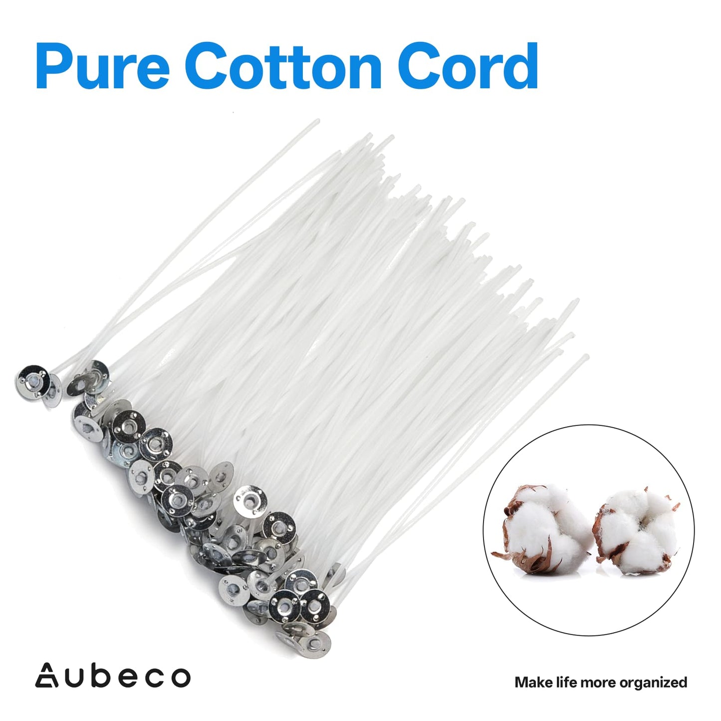 Aubeco 160Pcs Candle Wick, Low Smoke 10 Inch Pre-Waxed Cotton Wick with Tabs, Natural Cotton Core for Candle Making, Soy Candle DIY