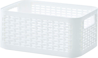 Superio Woven Plastic Storage Basket Box, 9 Quart, White - Wicker Home Organizer Shelf Bins for Closet, Handles