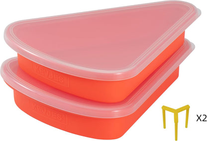 Reusable Silicone Pizza Slice Storage Container - Fits Single Slice up to 16”, 2 Sets (2 Red) with Air-tight Lids