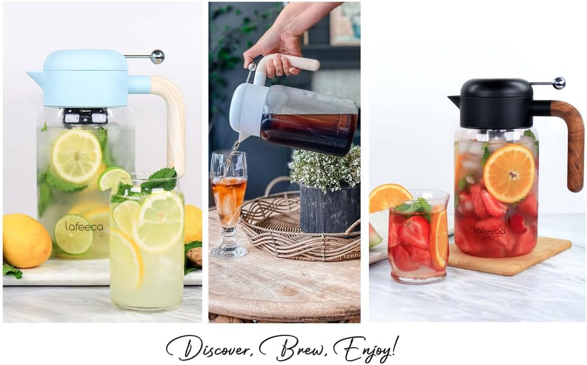 2000 ml 68 oz LAFEECA Iced Tea Maker and Infuser - Large Jug with Airtight Lid for Cold Brew - Stainless Dual Ultra