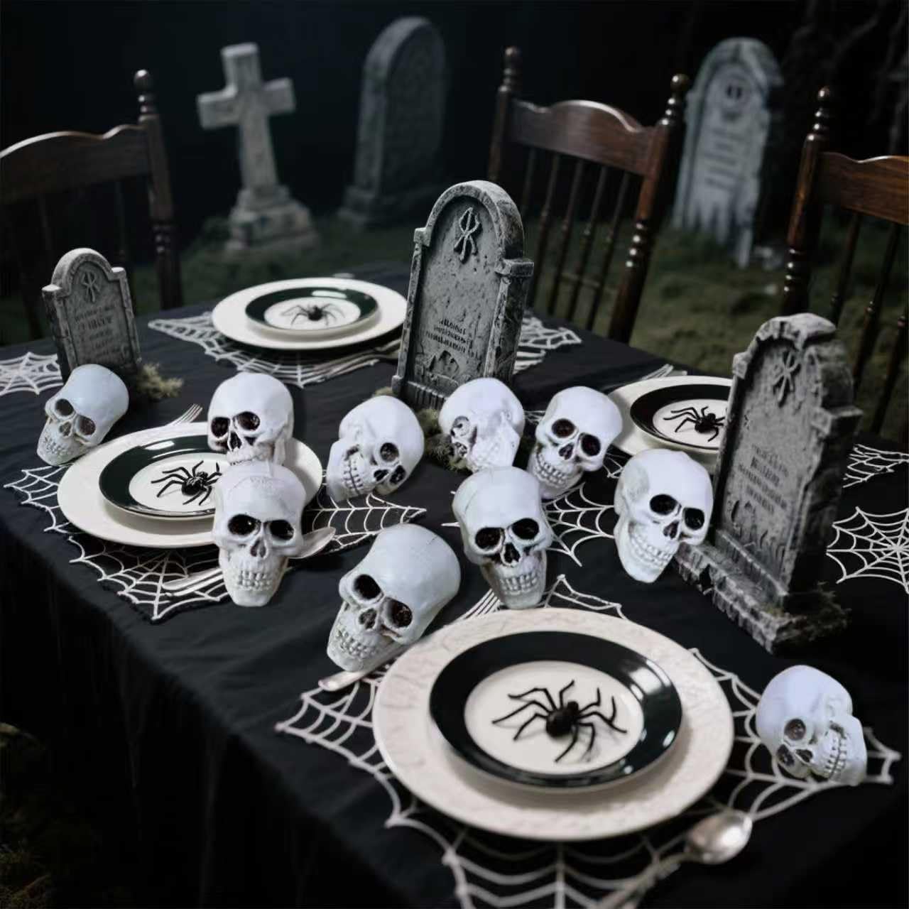 Zonlianxin Realistic Small Skeleton Heads 10pcs, Spooky Plastic Skulls for Halloween Decorations, Haunted House Props, Garden & Party Table Decor