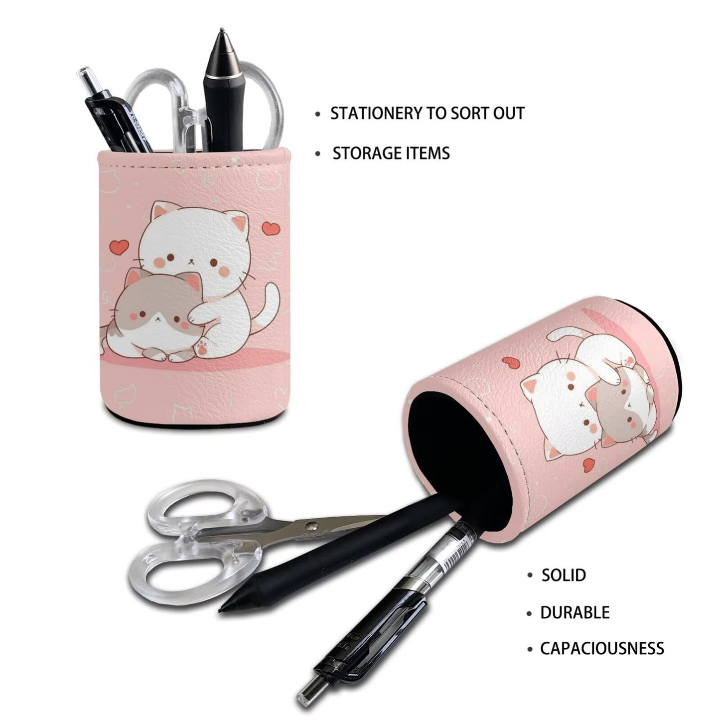 Upetstory Kawaii Cat Pencil Holder for Desk Pencil Cup Pen Holders Makeup Brush Holders Sturdy Pen Cup Pot Desktop Organizer Office Storage Pouch for Kids Teens Adults