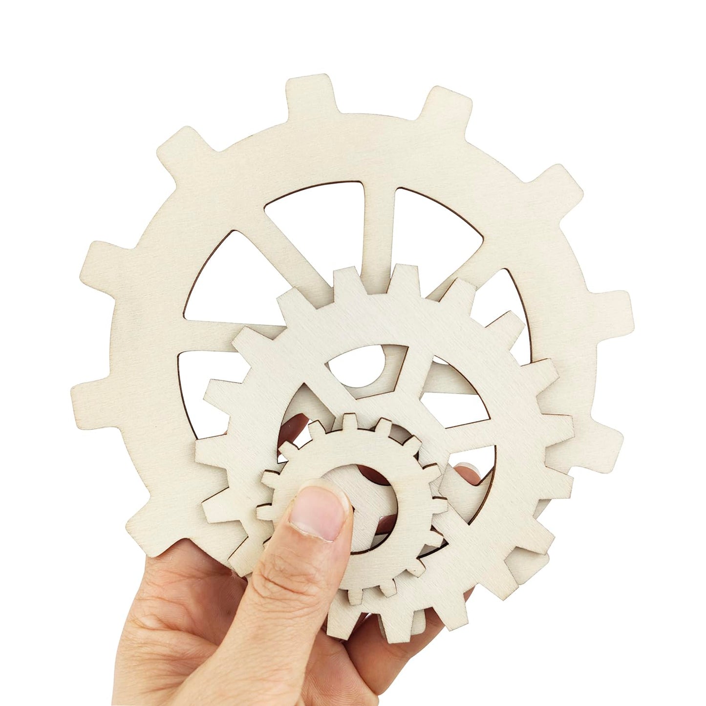 10 Pcs Wooden Gear Set up to 5.9" Wood Gear Cutouts Unfinished Wood Gear Crafts Decorations Steampunk Design DIY Paint The Gears Craft Supplies