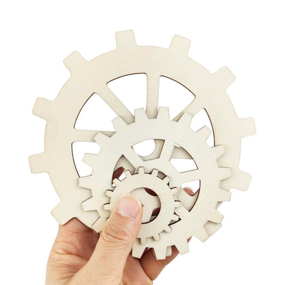 10 Pcs Wooden Gear Set up to 5.9" Wood Gear Cutouts Unfinished Wood Gear Crafts Decorations Steampunk Design DIY Paint The Gears Craft Supplies