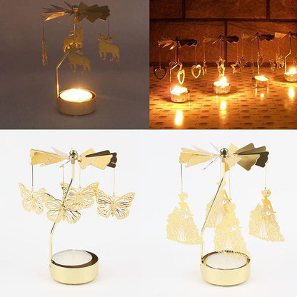 Eforcase Rotary Candle Holder, Gold Love Tea Lights Candle Holder, Spinning Candlestick Ornament for Wedding Party Christmas Home Decoration