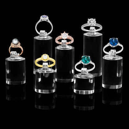 Enenes 7 Pack Acrylic Ring Display Holder Clear Cylinder Jewelry Stand for Wedding Engagement Rings Organizer Sturdy Solid Showcase