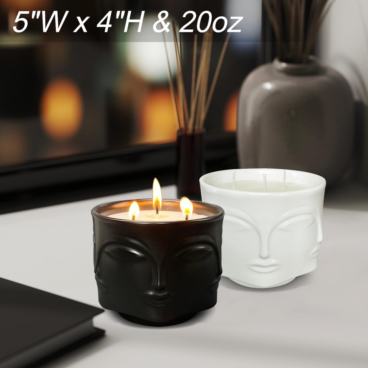 Strong Lavender 3 Wick Black Large Candle, 20oz, Ceramic, Outdoor Scented Candles, 100% Soy, for Home Scented, Yoga, Meditation, Patio, Table Decor, Beautiful Candle Jars
