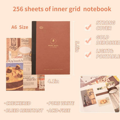 VIBE VISTA Vintage Aesthetic Scrapbook Kit, 346 Pcs, A6 Grid Notebook, Washi, Envelopes, Scrapbook Papers, Folding Labels, Background Papers, Photo Frames, Calendar Stickers, Stickers (Vintage)