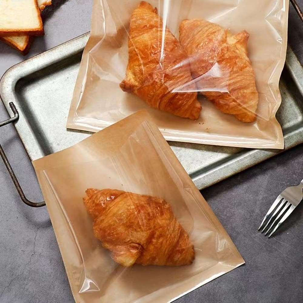 Nanaiche Packaging (100 (8.3 9.8 inches) Kraft Bread Bag Bakery Bags with Window Toast bag Toast Paper Bag Kraft Bread