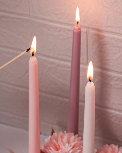 Viyffo 12 Inch Taper Candles Pink with a Purple Hue Set of 4 Unscented Smokeless Long Tall Tapered Candle for Candlesticks Sticks Wedding Advent Home Decor Dinner Christmas