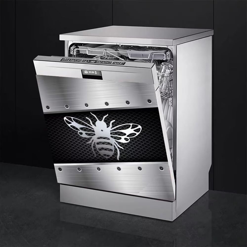 Silver Butterfly Dishwasher Magnet Cover, 23" x 26" Kitchen Decor, Stainless Steel Effect Vinyl Decal for Home Appliance