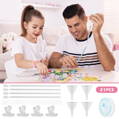LVOERTUIG Beading Funnel, Clay Beads Bracelet Making Kit, 4 Pcs Beading Funnel Bead Bracelet Kit for Jewelry Making Clay Beads Bracelets Making with Beading Funnel, Beading Needles, Clip