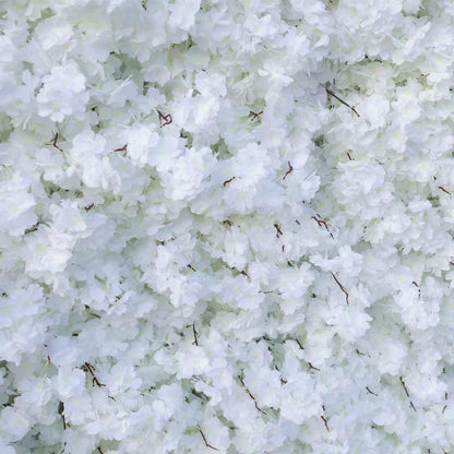 Artificial Flower Wall Backdrop, 5D Silk Cherry Blossom Pink Floral Backdrop, Floral Photo Backdrop for Wedding Valentine's Day Photography Event Party Decoration, Quick Assembly Storage (White)