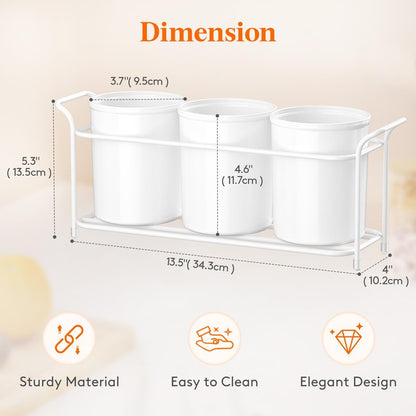 Lifewit Plastic Silverware Caddy with Metal Rack, Utensil Holder for Party, Cutlery Flatware Organizer for Kitchen Countertop, Forks Spoons Knives Storage for Picnic Camping Outdoor Buffet, White