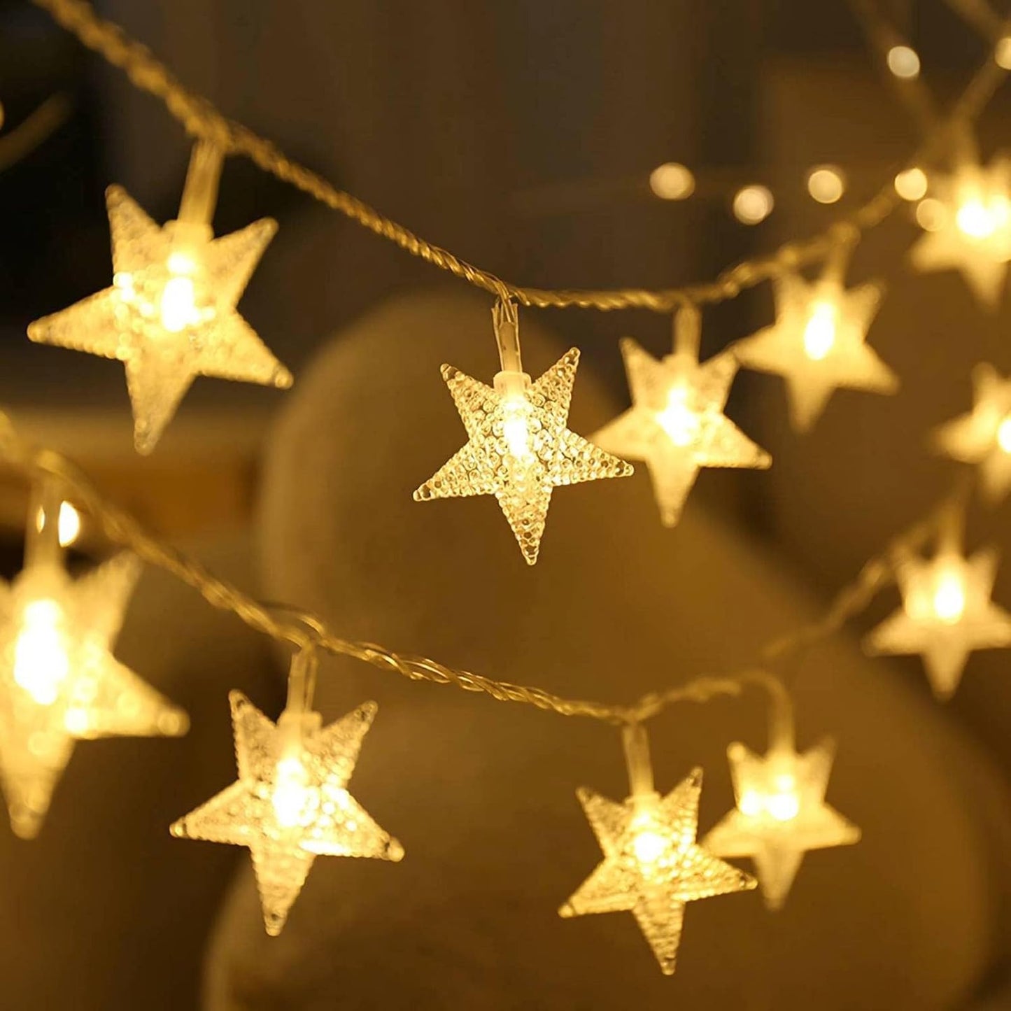 20 40 Star String Lights Battery Operated, FT LED Twinkle Lights Warm White Cute Hanging Star Fairy Light for Bedroom
