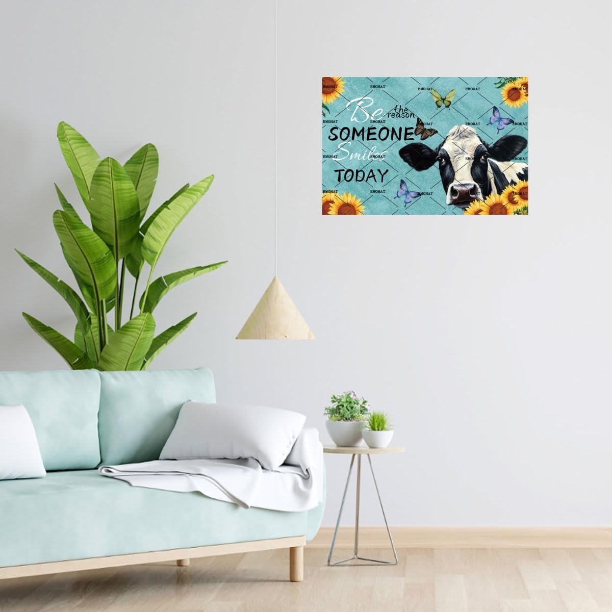EMOHAT Metal Tin Sign, Sunflowers Animal Cow Flower Decoration, Rustic Farmhouse Wall Art for Living Room Bedroom
