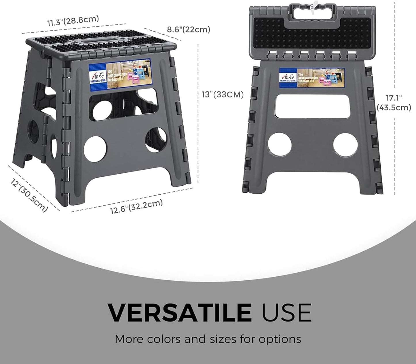13 inch 300 LB (1 Pack) ACKO Folding Step Stool Height Premium Heavy Duty Foldable Step Stools for Adults and Kids