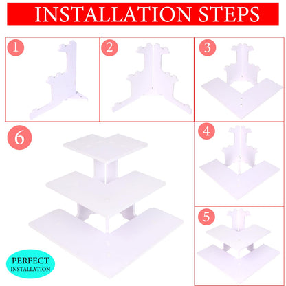 HAOWUJIN 3 Tier Corner Retail Display Stand Portable Product Shelves, White Store Retail Display Stand, Cupcake Stand, Candle Tumbler Display Rack for Craft Shows, Trade Shows, Farmers Market