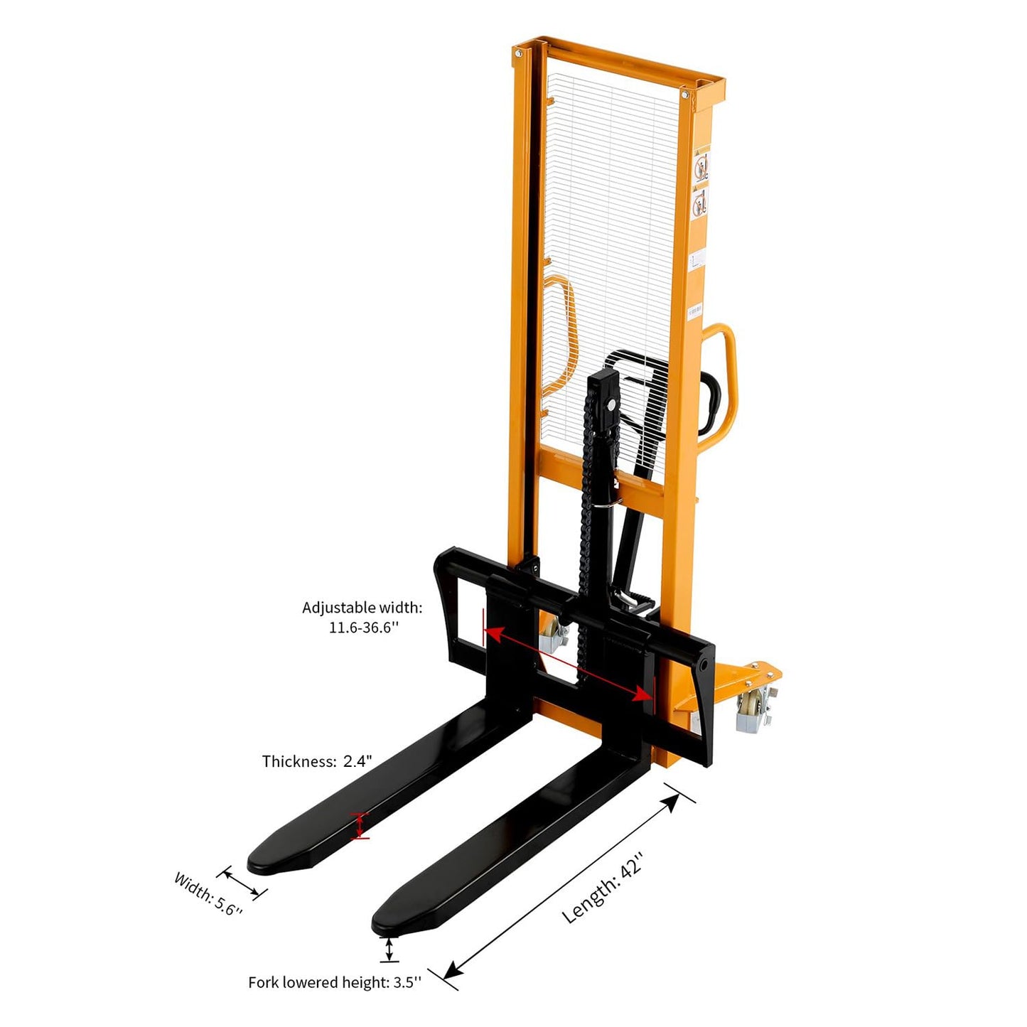 APOLLO Manual Pallet Stacker Hand Pallet Forklift 2200lbs Capacity 63" Lift Height, Fix Legs with Adjustable Forks Suitable for Open-Bottom Pallets