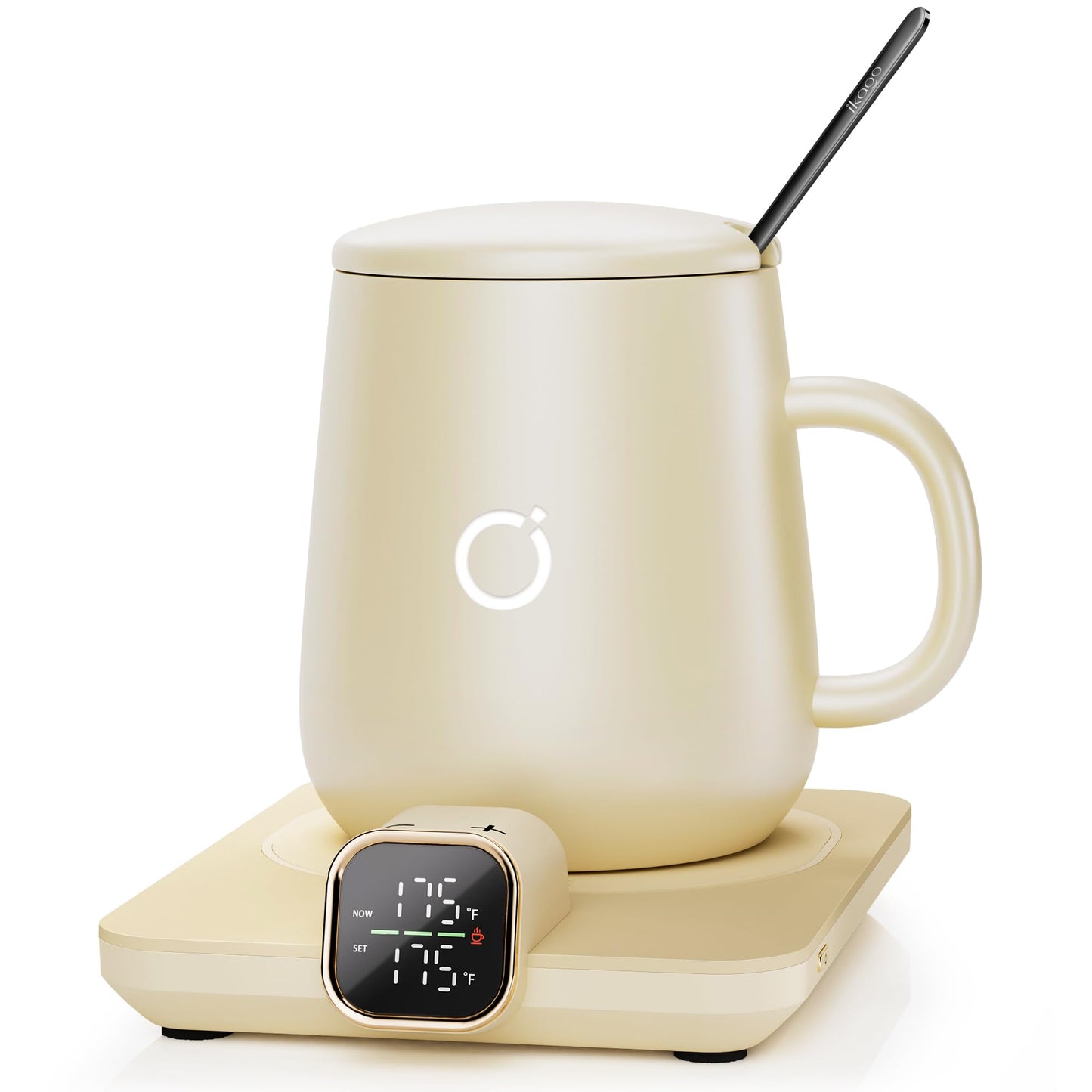 Coffee Mug Warmer Set, Temperature Control Smart Heated Mug for Desk, Electric Coffee Warmer with Auto Shut Off & Real-Time Temp Display, Gifts for Men Women, 15oz, Beige