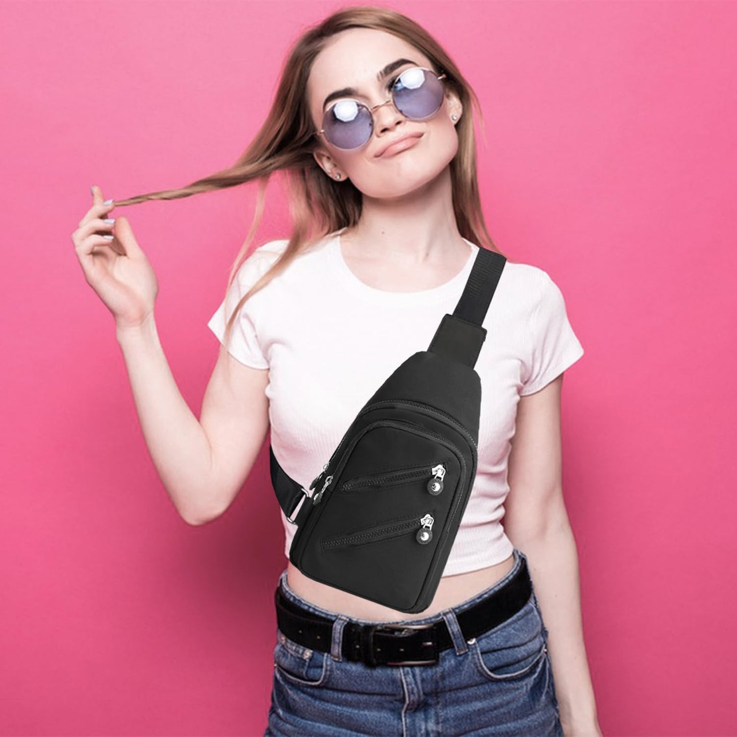Cross Body Bag Sling Backpack Fanny Pack Small Crossbody Bags for Women Trendy - Black