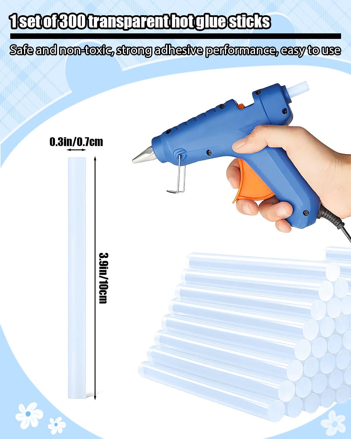 Mini Hot Glue Sticks, 300 Pack Glue Gun Sticks for DIY Craft Projects and Sealing, 4" Long and 0.27" Diameter (300)