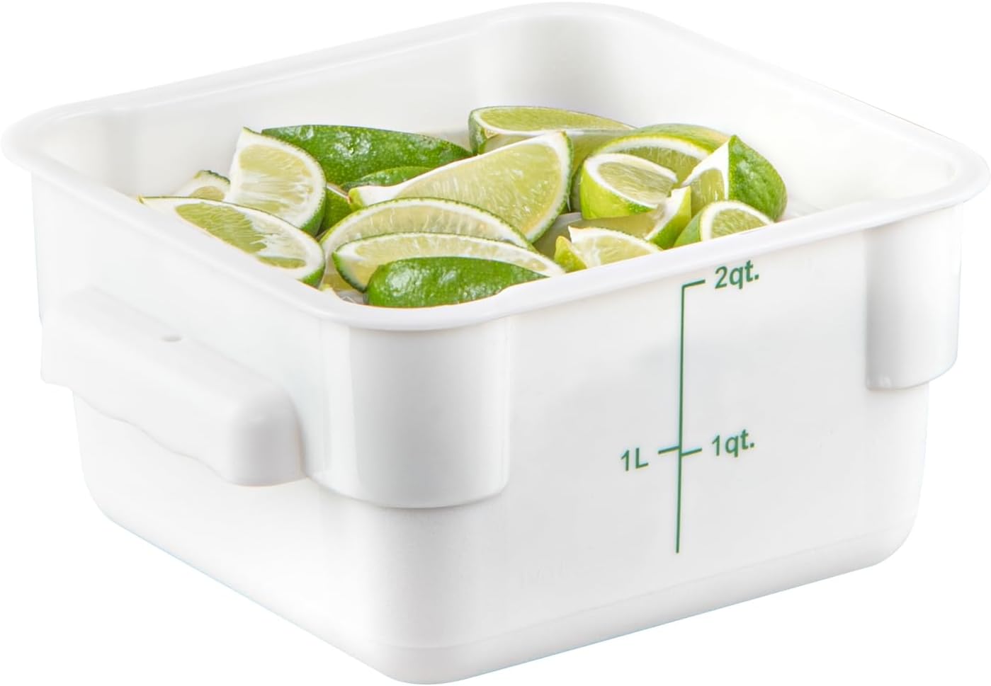 Restaurantware Met Lux 2 qt Square White Plastic Food Storage Container with Green Volume Markers, 10 Count Box