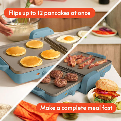Bella 10"x 20" Ceramic Fold-n-Store Dual Temp Griddle, Fits-anywhere Kitchenware, EverGood Ceramic Nonstick Coating, 2 Temperature Zones up to 400°F, Dishwasher Safe Drip Tray, 1500 Watt, Oatmilk