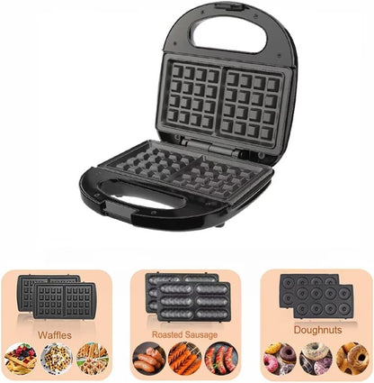 Waffle Maker, Donut, Hot Dog Machine Set, 3-in-1 Multifunctional Breakfast Maker for Home, Kitchen, Snacks