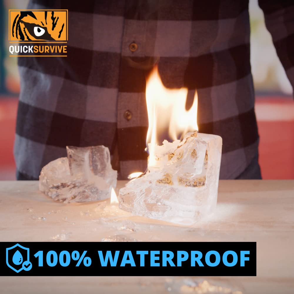 QuickLight by QUICKSURVIVE All-Purpose 100% Waterproof Fire Starters - Fire Starters for Campfires, Wood, Fire Pit, Fireplace, Charcoal, & More - All-Weather & Non-Combustible - 50 Piece Canister