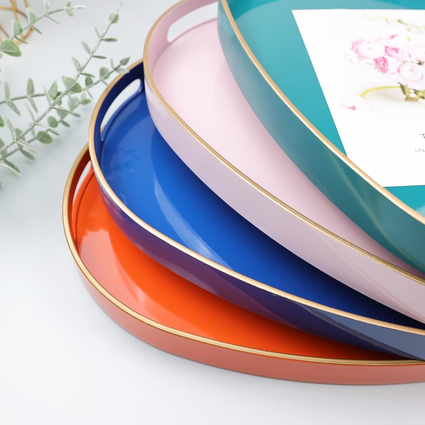 15.3"*10.6"*1.37" Gold Oval Decorative Tray with Handles, Versatile Serving Tray for Coffee Table, Ottoman, Ideal