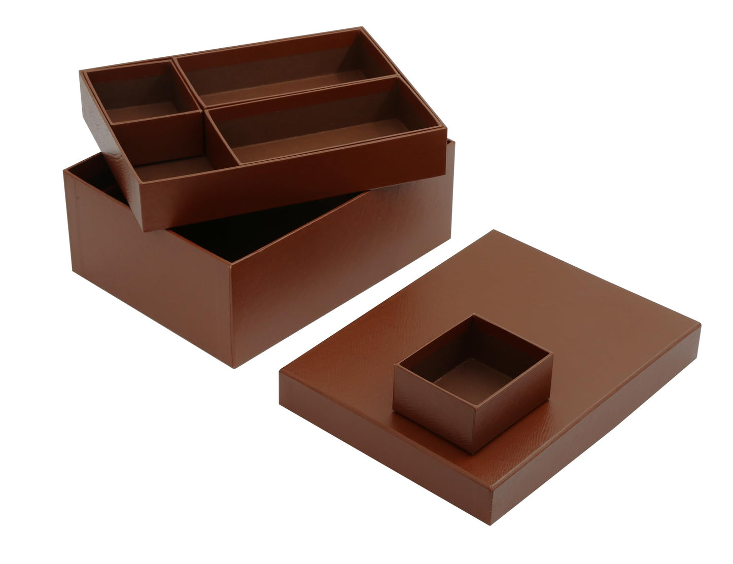 MIZFRUZZY Brown Textured Storage Box with Removable Dividers - Multi-Compartment Organizer for Jewelry, Sewing Supplies, Paperboard Keepsake box Set, Home Decor, Table Decor
