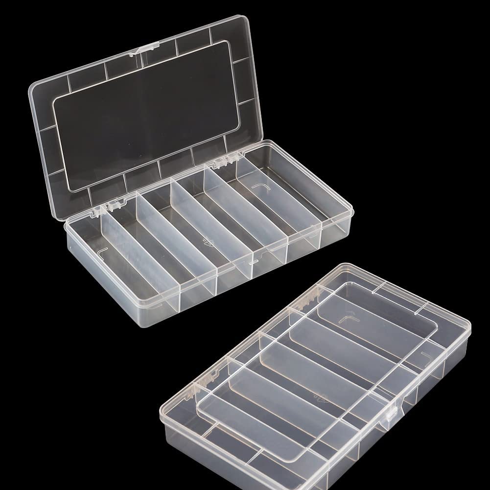Vidifor 2 Pack 6 Grids Tackle Box Organizer Mascara Brushes Container Fishing Tackle Tray Box Plastic Storage Organizer Container for Crafts, Beads Earrings, Screws, Nail, Pins