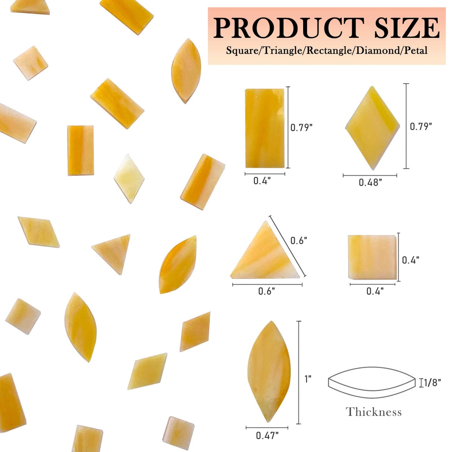 LITMIND Yellow Stained Glass Mosaic Tiles Kit for Crafts - 240 Pieces, 5 Shapes Mixed (Rectangle, Triangle, Rhombus, Square, Leaf) - Great for Mosaic Making Projects and Beginners