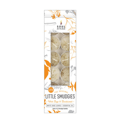 SOUL STICKS 12 Pack Little Smudgies Tealight Candles Smudge Candle for Cleansing House, Meditation, Chakra Healing | Made with Crystals and Herbs (White Sage & Sandalwood)